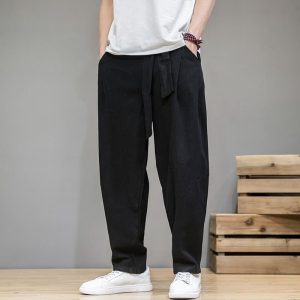 Pantalon Lin Homme Elastique Noir
