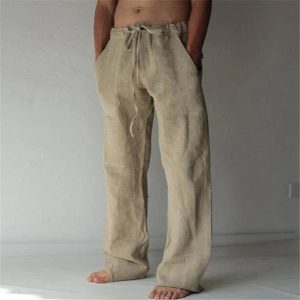 Pantalon Lin Homme Fashion Beige