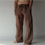 Pantalon Lin Homme Fashion Brun