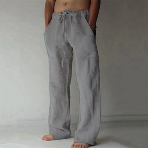 Pantalon Lin Homme Fashion Gris
