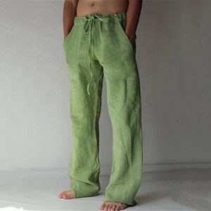 Pantalon Lin Homme Fashion Vert
