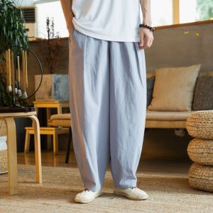 Pantalon Lin Homme Japonais Gris Clair