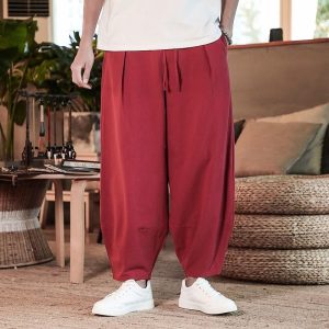 Pantalon Lin Homme Japonais Rouge