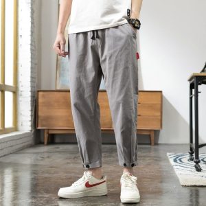 Pantalon Lin Homme Ourlet Gris