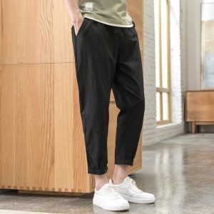 Pantalon Lin Homme Ourlet Noir