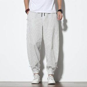 Pantalon Lin Homme Rayure Blanc