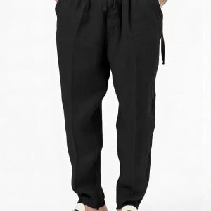 Pantalon Lin Homme Décontracté Noir