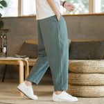 pantalon vert en lin pour homme