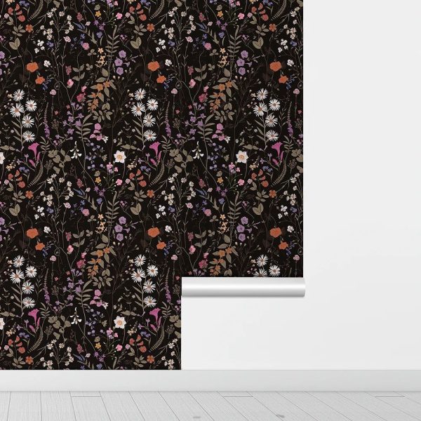 Papier Peint Fleuri Noir Coloré