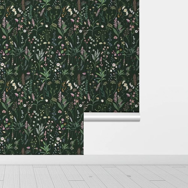 Papier Peint Fleuri Vintage vert
