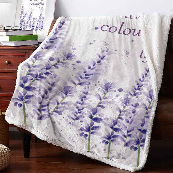 Plaid Fleuri Lavande Blanc