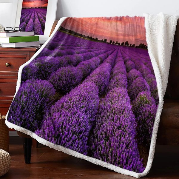 Plaid Fleuri Lavande Coucher De Soleil