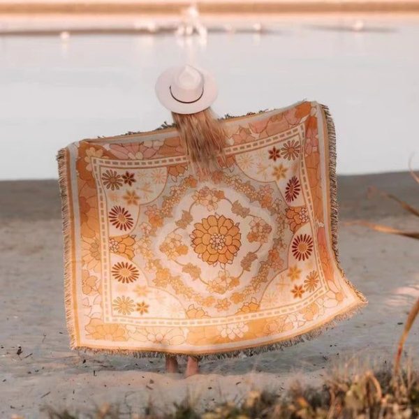 Plaid Fleuri Plage Orange