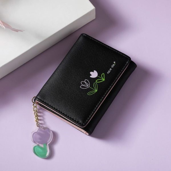 Portefeuille Fleuri Chaîne Noir