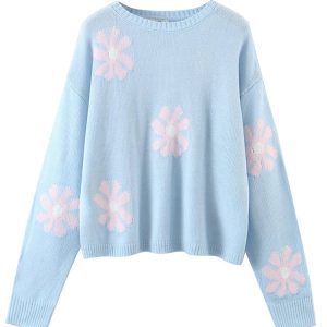 Pull Bleu A Fleur