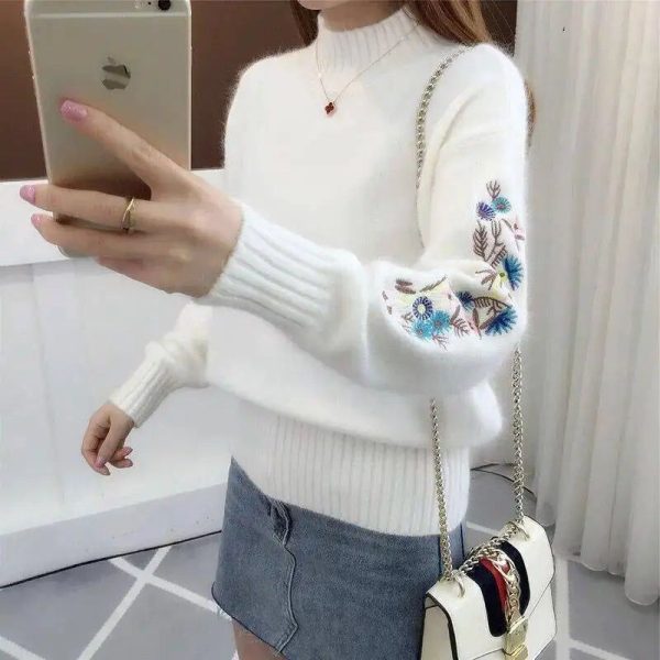 Pull Fleuri Brodé Blanc