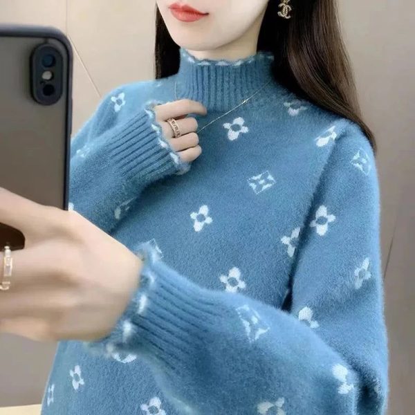 Pull Fleuri Brodé Bleu Marine