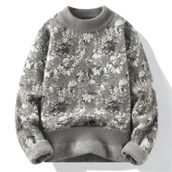 Pull Fleuri Homme Gris