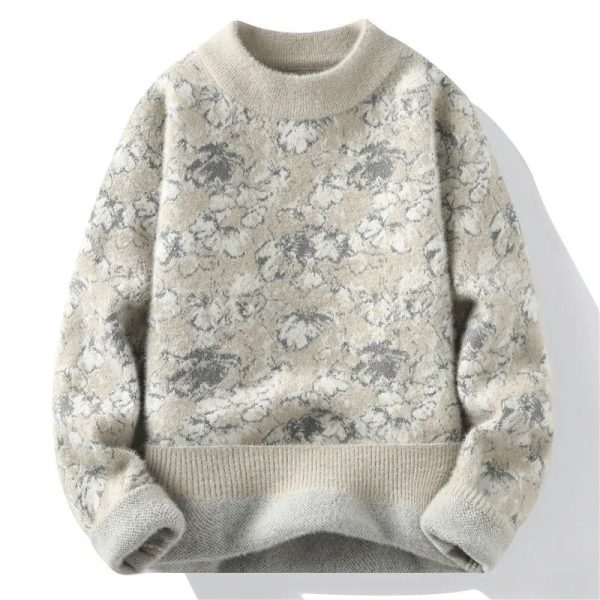 Pull Fleuri Homme Gris Clair