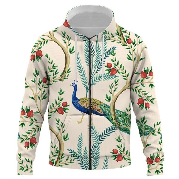 Pull Fleuri Oiseau Arbre Beige