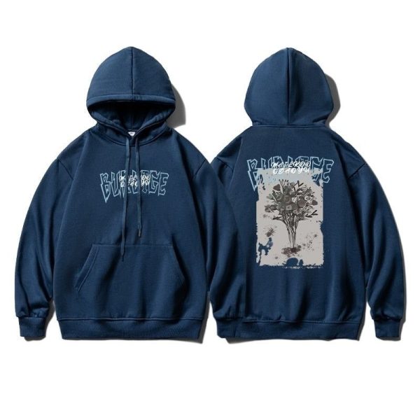 Pull Fleuri Oversize Vintage Bleu Foncé