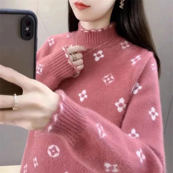 Pull Fleuri Brodé Rose Foncé