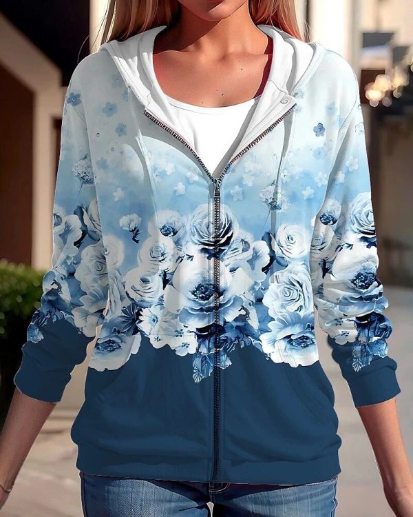 Pull Fleuri Naturel Bleu