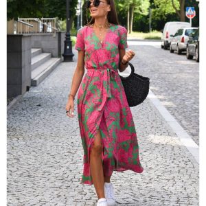 Robe Fleurie Longue Rose