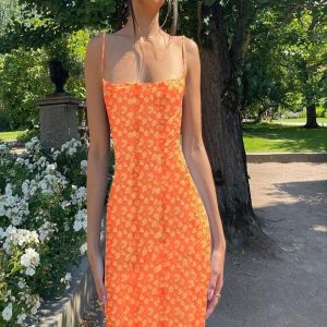 Robe Fleurie Printemps Orange