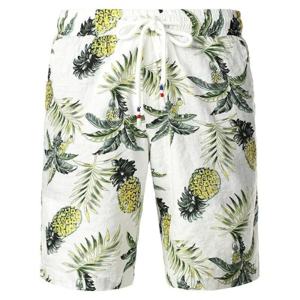 Short De Bain A Fleur Blanc Ananas