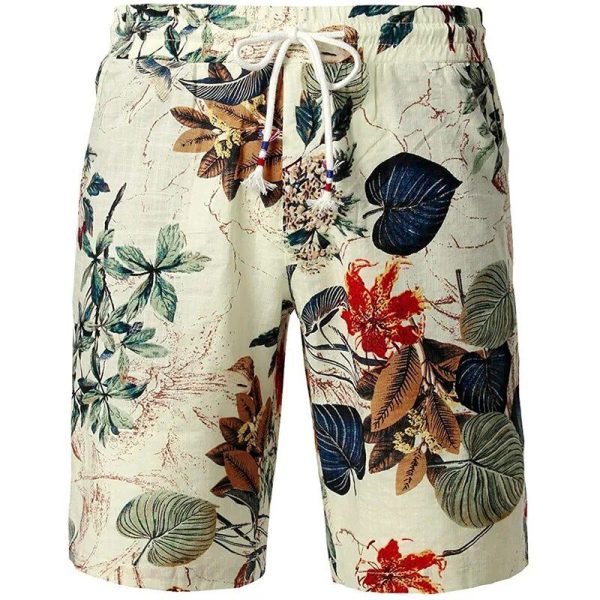 Short De Bain A Fleur Blanc-Beige