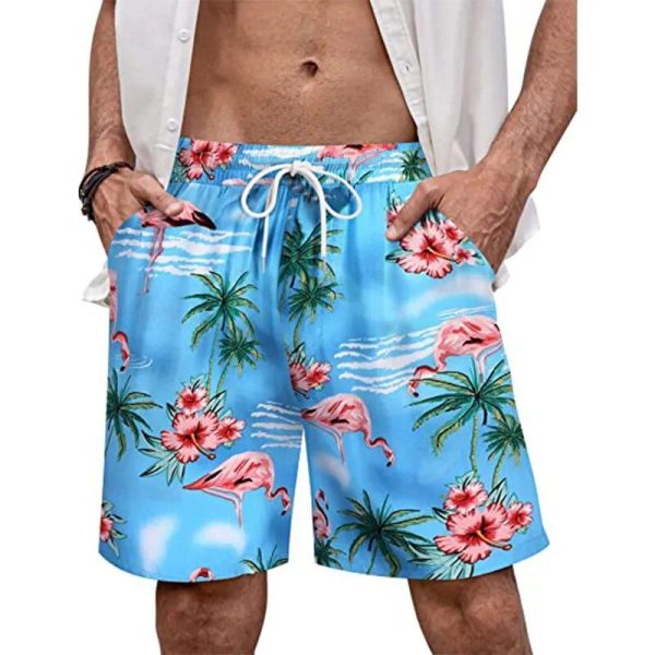 Short De Bain A Fleur Bleu Flamant