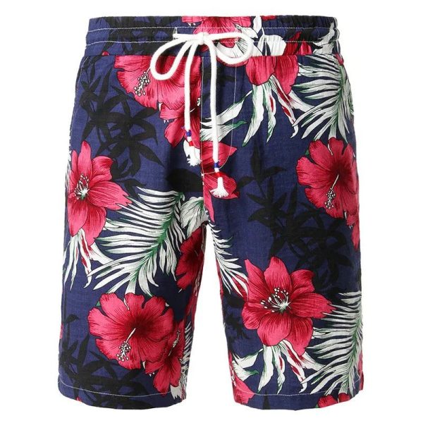 Short De Bain A Fleur Bleu Rose