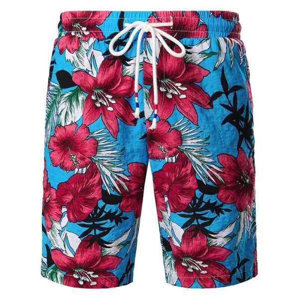 Short De Bain A Fleur Plage Bleu