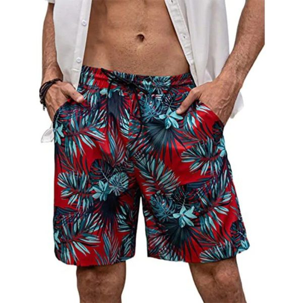 Short De Bain A Fleur Vert-Rouge