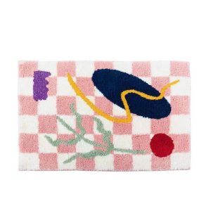 Tapis Fleur Rétro Carreaux Rose