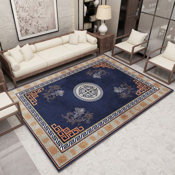 Tapis Fleur Style Chinois Bleu-Orange