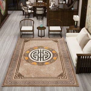 Tapis Fleur Style Chinois Brun Traditionnel
