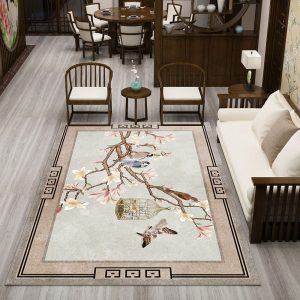Tapis Fleur Style Chinois Oiseau