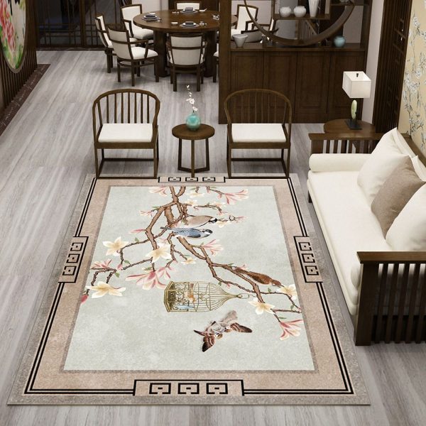 Tapis Fleur Style Chinois Oiseau