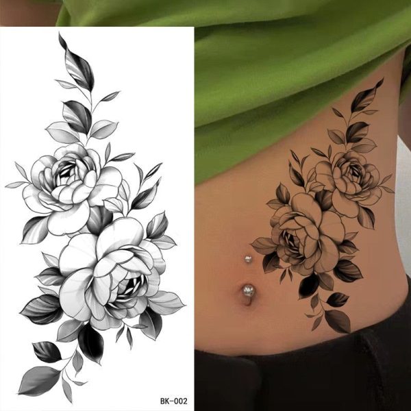 Tatouage Fleur Rose Feuillu