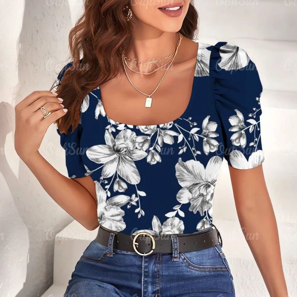 Top Fleuri Bleu Marine