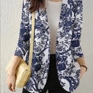 Veste Blazer Fleuri Bleu