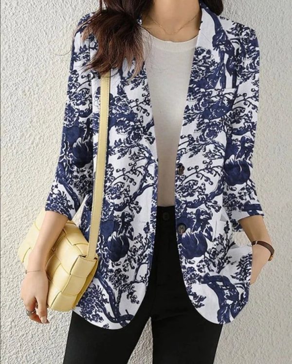 Veste Blazer Fleuri Bleu