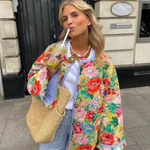 Veste Fleurie Femme Multicolore
