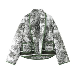 Veste Fleurie Matelassée Vert