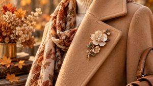 Broche fleur sur un manteau